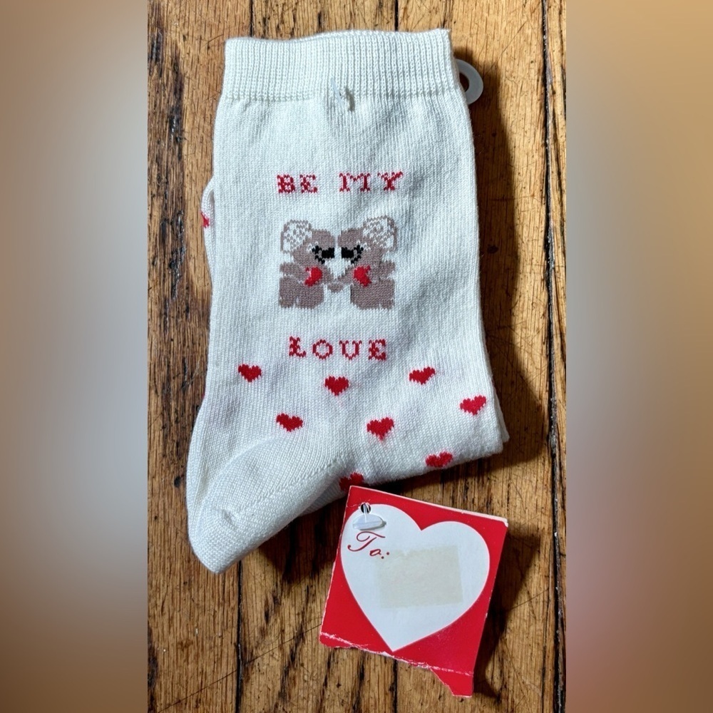 Vintage Koala Bear Heart Print Crew Socks Be My Love Valentines Romantic